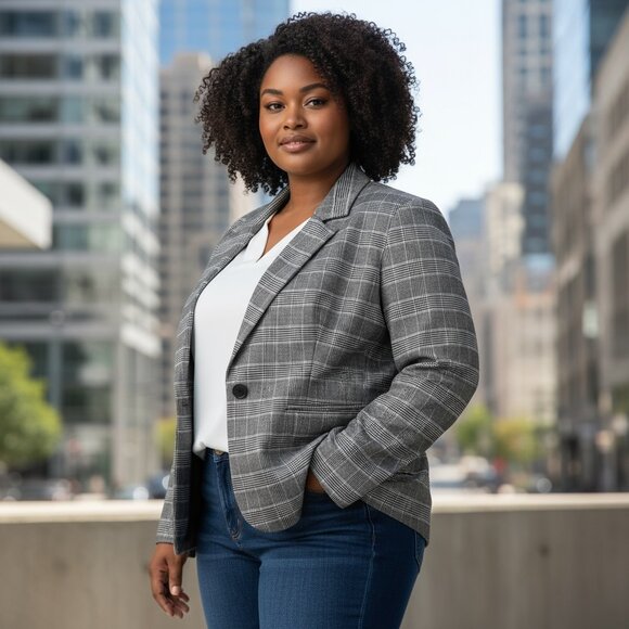 Lane Bryant “The Bryant Blazer” Women’s 20 Glen Plaid Single-Button Stretch Gray - Picture 1 of 7